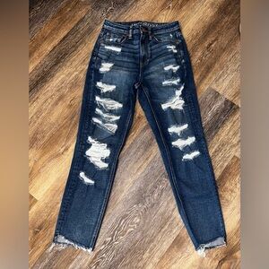 American Eagle Outfitters Dark Blue Distressed Skinny Jeans